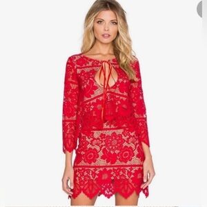 Red Lace 2 Piece Set For Love & Lemons Small